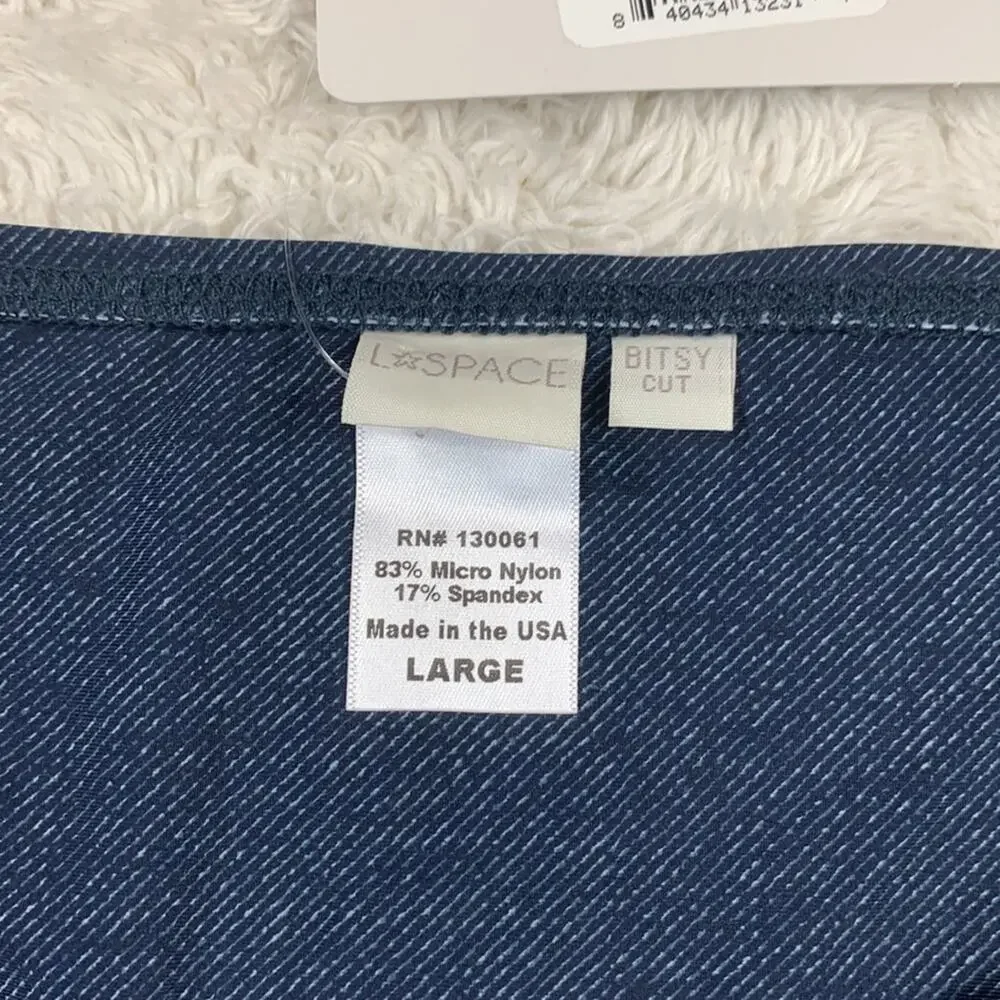 L Space Nanette Dreamer Bitsy Cut denim and crochet bikini bottoms, NWT L